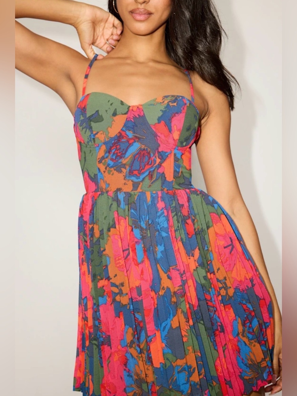 Lulus womens Dorothy Pink Multi Floral Print Pleated Mini Dress New with tags XL - Picture 4 of 5